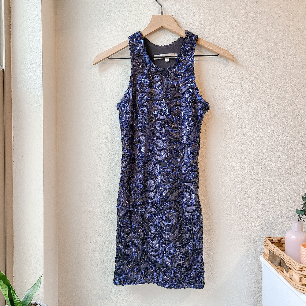 Lovers + Friends Sequin Lust Dress in Midnight Blue